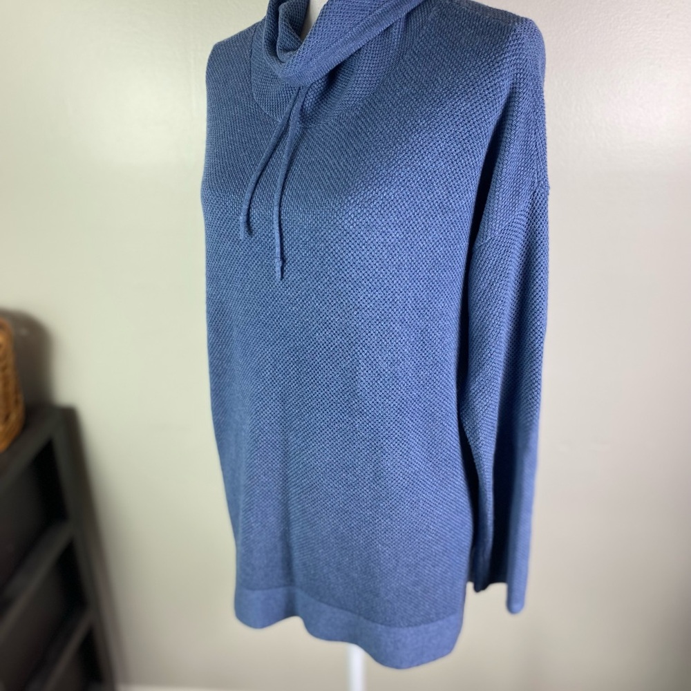 PURE JILL women Sz M petite funnel Neck waffle knit soft comfort blue Sweater - Picture 6 of 9